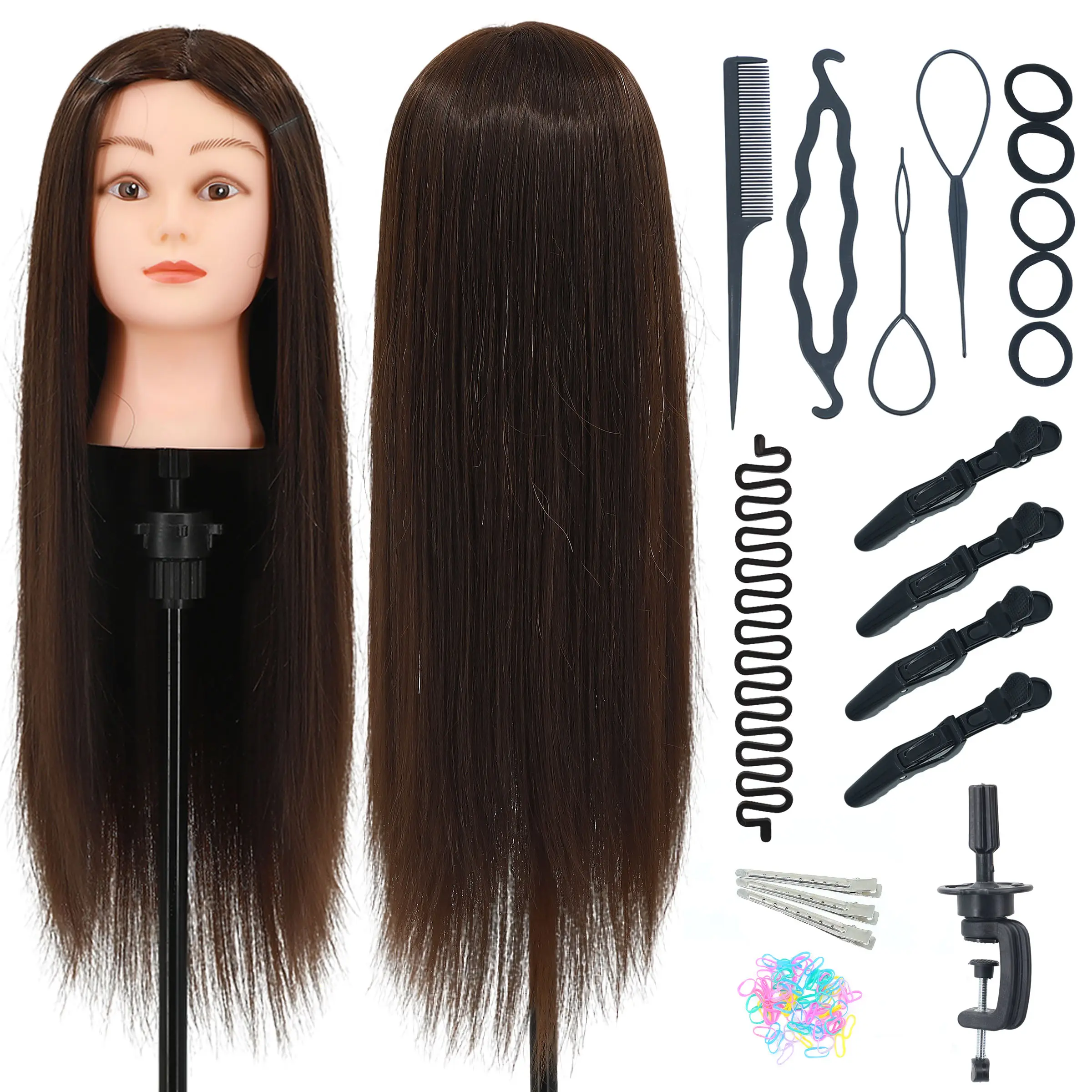 24-26 Inch Mannequin Head Human Hair, Adjustable Wig Head, Mannequin Head for Wigs, Practice Mannequin Head, Cosmetology Manikin Doll Head for Hair Styling & Braiding, Ideal for Extension Training, Hair Extensions