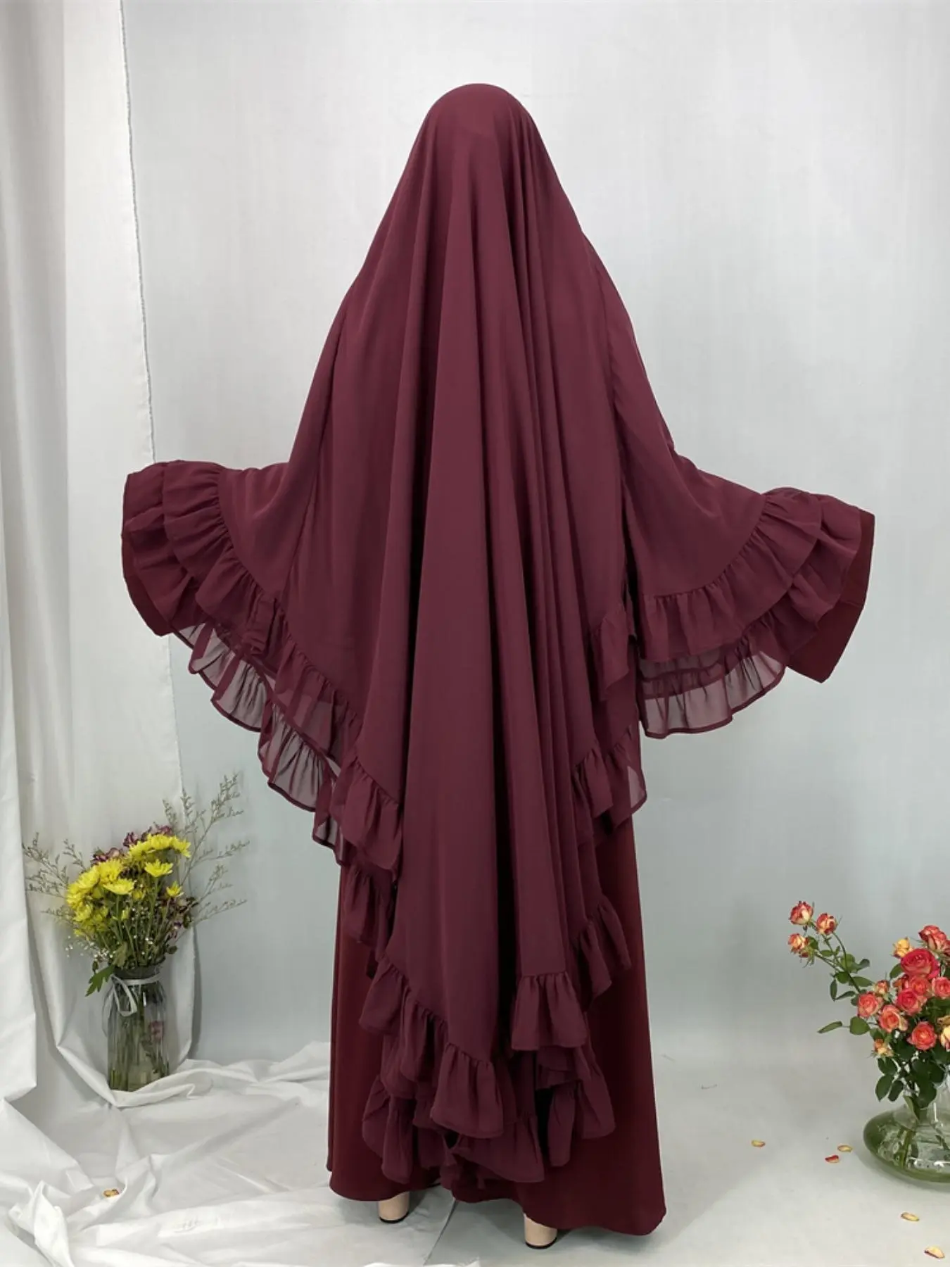 Women's Solid Color Ruffle Trim Chiffon Khimar, Modest Fashion Breathable Comfortable Hijab for Daily Wear, Modest Muslim Clothes, Women's Islamic Clothing for All Seasons, Sheer Hijabs, Modesty
