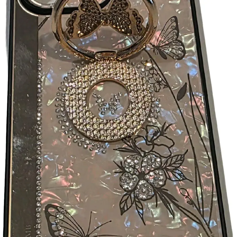 iPhone 14 Case for Women - Cute 3D Butterfly, Bling Sparkle Glitter Luxury Rhinestones, Floral Design with Ring Stand, Mirror, Shockproof Thin Girly Cover for Apple iPhone 14 (Rose Gold) Diamond Smartphone