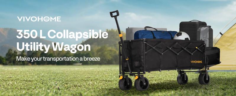 VIVOHOME 48''L Extended Collapsible Wagon Cart with 440lbs Weight Capacity, Heavy Duty 350L Folding Utility Garden Cart with Extended Tailgate and Big All-Terrain Beach Wheels VIVOHOME 48''L Extended Collapsible Wagon Cart with 440lbs Weight Capacity, Heavy Duty 350L Folding Utility Garden Cart with Extended Tailgate and Big All-Terrain Beach Wheels