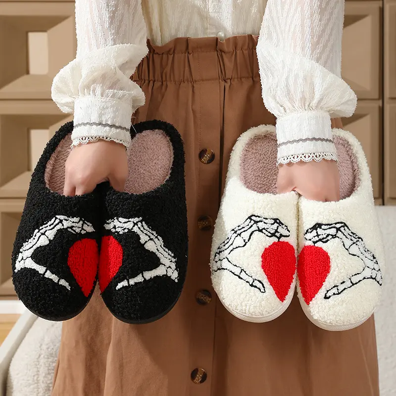 Spooky Halloween Unisex House Slippers - Cute Fuzzy Cotton Slip-On Shoes with Memory Foam, Round Toe, Soft Fabric for Cozy Indoor Outdoor Wear, Available in 3-4 Men/5-5.5 Women & 5-6 Men/6-7 Women Sizes