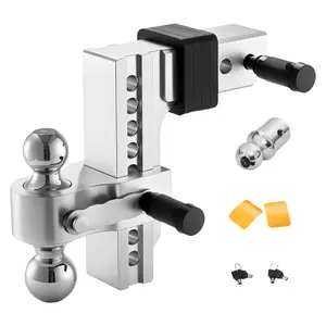 【fathersdaygift】VEVOR Adjustable Trailer Hitch, 8-Inch Drop Hitch, Tri-Ball Mount for 2.5-Inch Hitch Receiver, Trailer Ball Size 1-7/8", 2" & 2-5/16", Max 18500 lbs Ball Hitch, Towing Hitch for RVs, ATVs, and Trucks