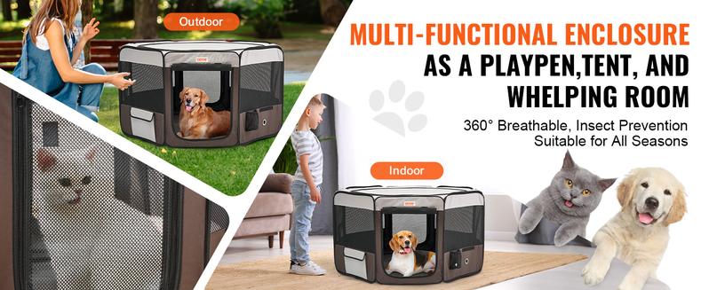VEVOR Foldable Pet Playpen, TikTokShopBlackFriday, 46 inch Portable Dog Playpen, Crate Kennel for Puppy, Dog, Cat, Premium Waterproof 600D Oxford Cloth, Removable Zipper, for Indoor Outdoor Travel Camping Use