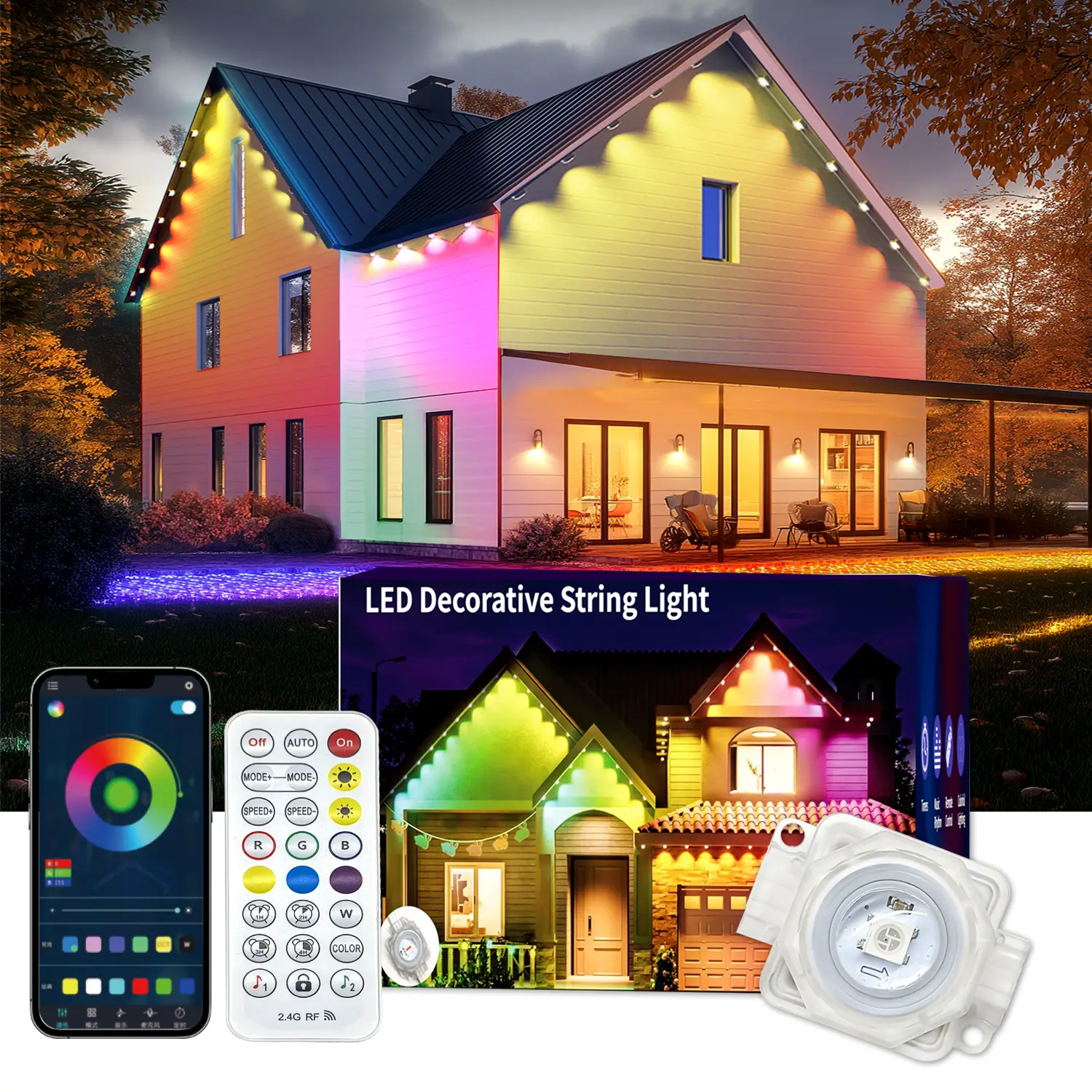 LED String Lights Waterproof,Music Sync RGB IP67 Outside Led Light Strips Waterproof with App and Remote for Roof, Party, Christmas, Party Decorations Outdoor Ambient Lighting Home Lighting