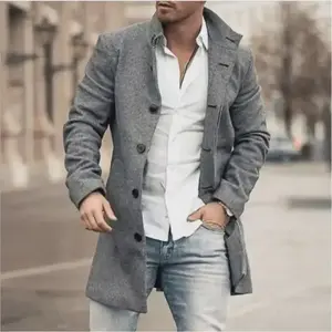 Checkered Men's Trench 2025 New Coat Autumn Winter Outdoor Casual Fashion Windproof Trench Coat Woolen Jacket Clothing  Autumn Winter