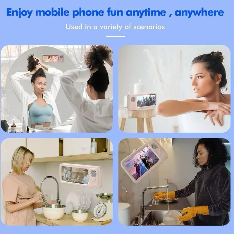Bathroom shower waterproof phone holder Bluetooth speaker 360°Rotation touch screen mobile phone box watch movie listening to music