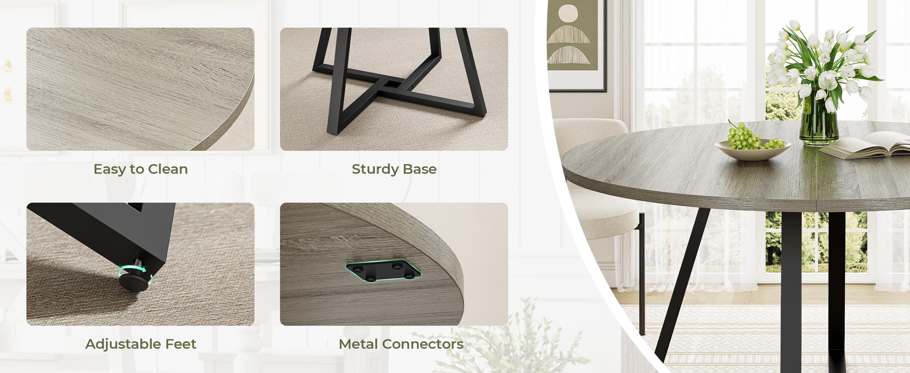 IRONCK 51" Round Dining Table for 6, Wood Kitchen Table with Metal Base, Space Saving Industrial Circle Dinner Table for Kitchen Dining Room