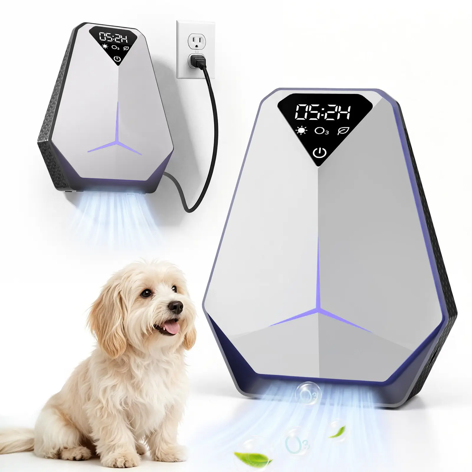 [DOCHEN] Portable Compact 3-in-1 Ionic Air Purifier Ionizer & Ozone Disinfector - Plug-in, Rechargeable Option, LED Light, Independent ON/OFF & Timer, EPA Approved, Hang/Stand, Odor Eliminator for Bedroom, Living Room, Smoke Odor Help, Timer Control, Abs