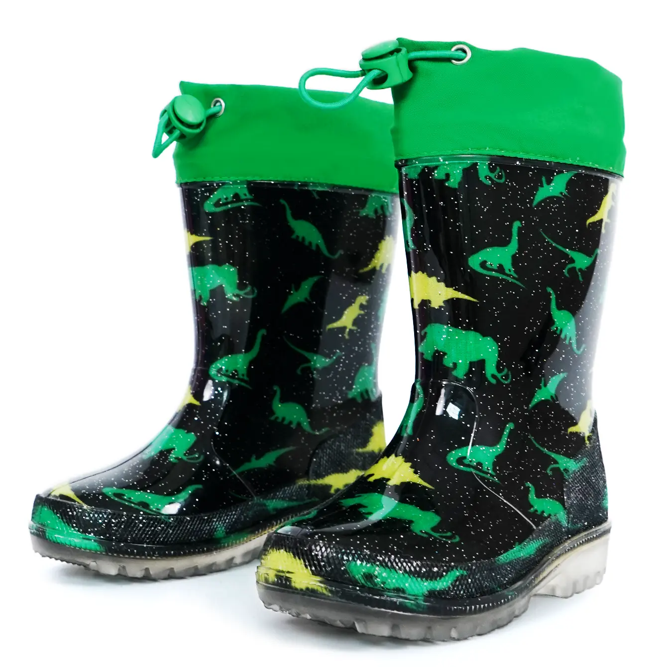 Boys' Green Cartoon Footwear Boot - Waterproof, Non-Slip, Round Toe, Synthetic Kids' Drawstring Rain Shoes with PVC Sole