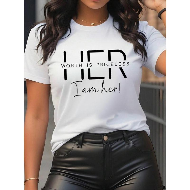 Women's Letter Print Round Neck Tee, Casual Short Sleeve Crew Neck T-Shirt for Summer, Fashion Women's Top for Daily Wear, Womenswear