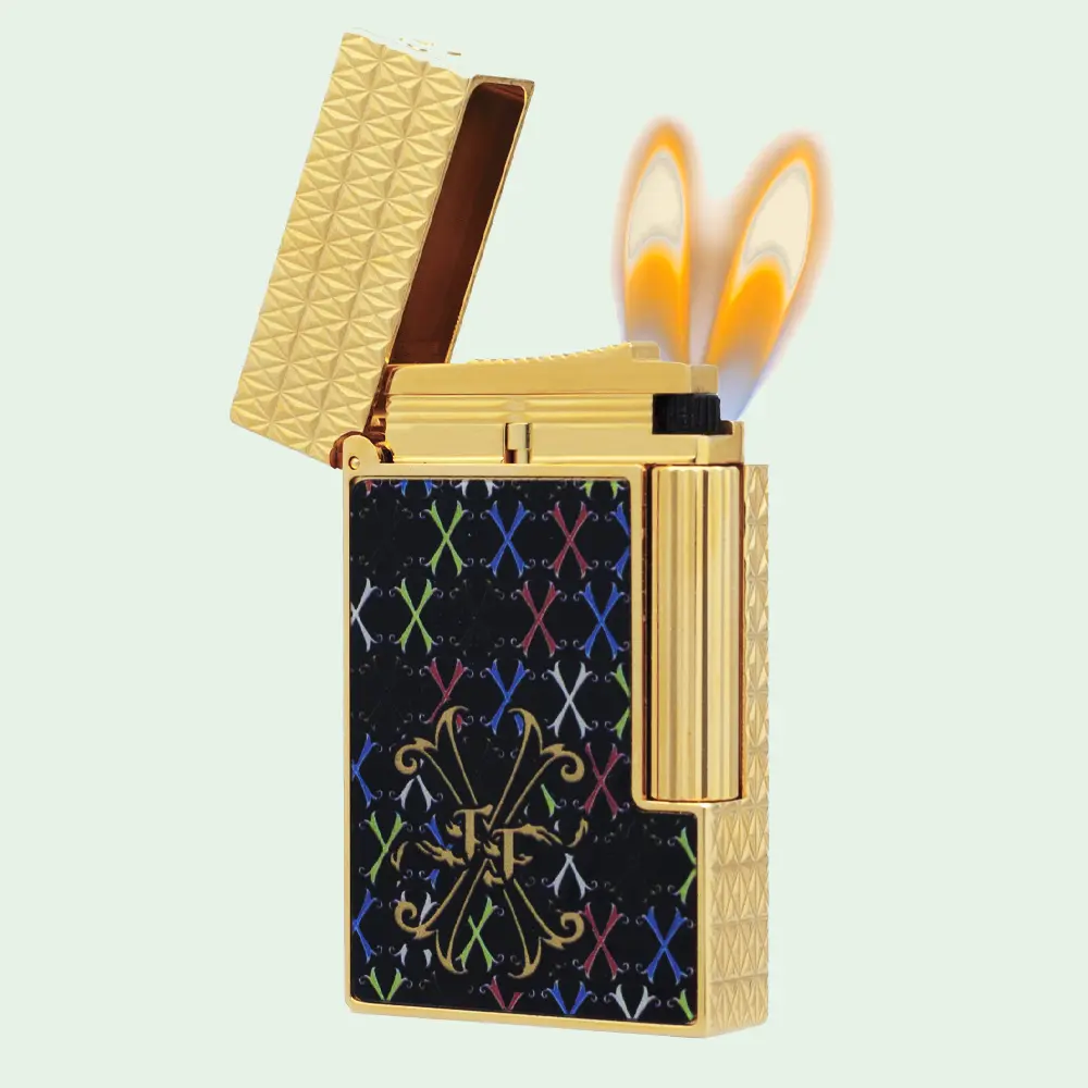 [Double Flame] DPT Opus X Fuente Metal Luxury Lighter, Multicolor Monogram, Glossy Lacquered, 140g, Luxury Lighter Accessories, Ideal Birthday Gift, Metal Lighter