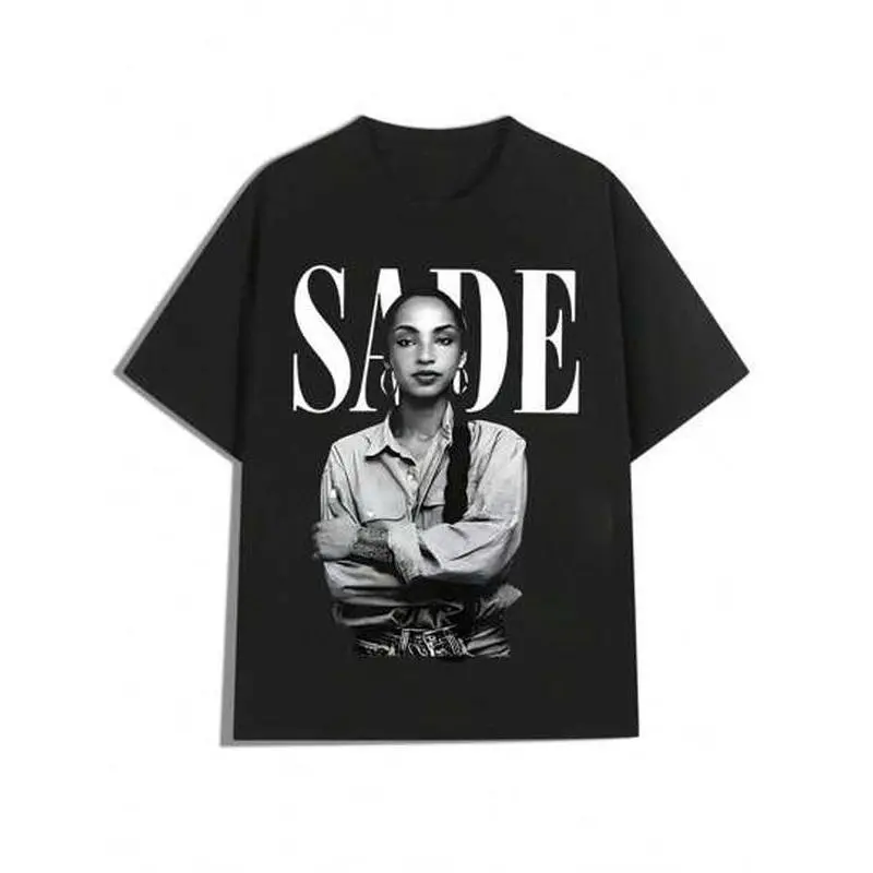 Men's Unisex 180g Pure Cotton Short-Sleeve T-Shirt - Sade Portrait Print, Streetwear Style, Relaxed Fit, Comfortable Versatile Day Wear Fabric
