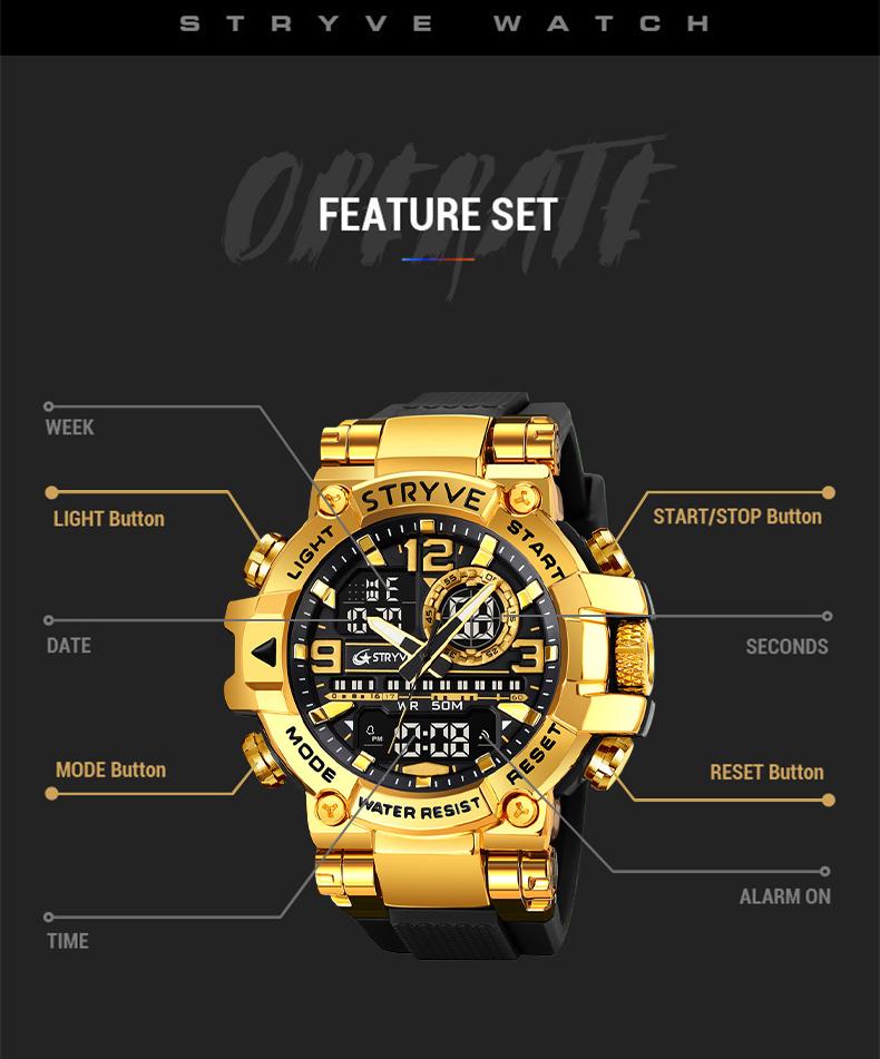 Men's Colorful Punk Style Quartz Watch, Jumpstart sale Multi.Functional Waterproof Dual Display Wristwatch, TrendyFashion Sport Watch, Birthday Gift with Gift Boxfashionable wristwatch multifunctional men