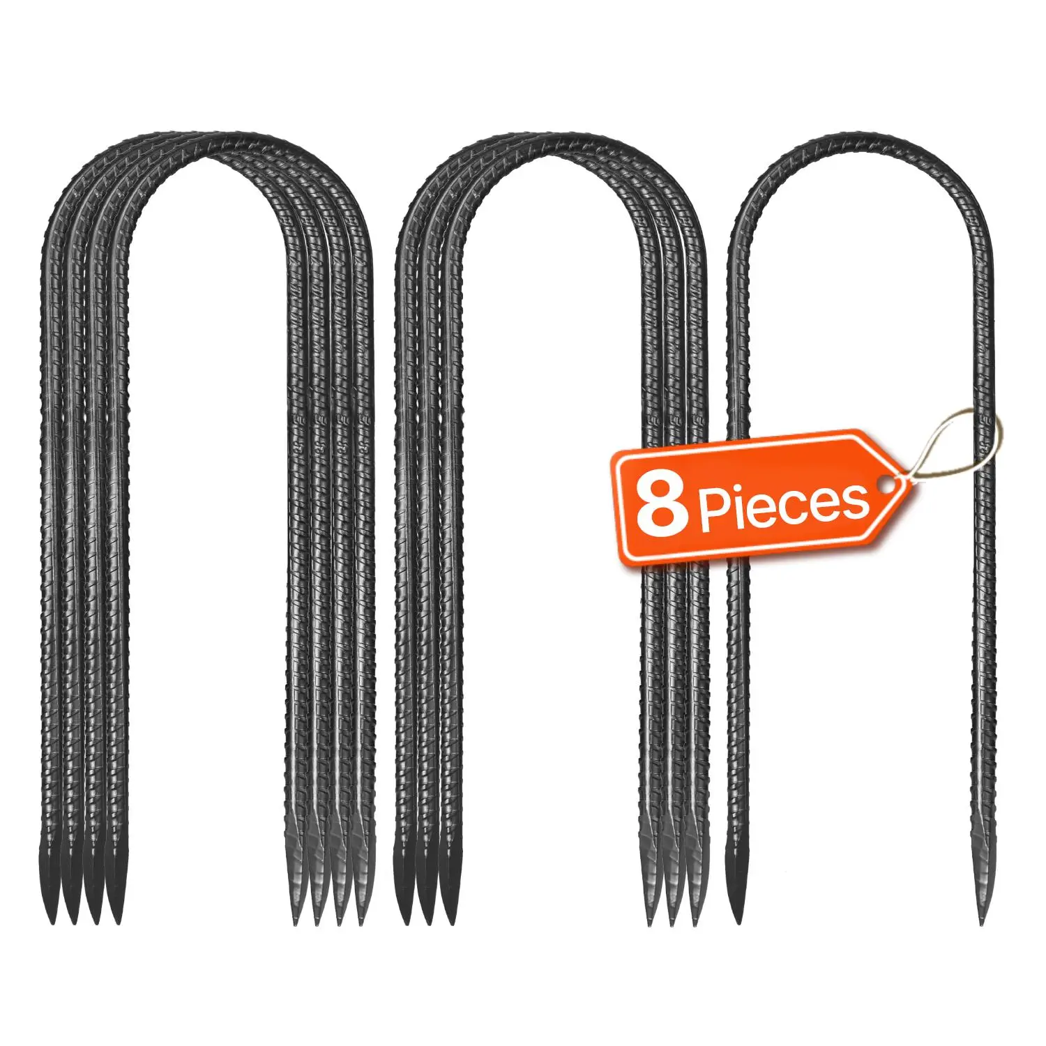 【SummerFinds】VEVOR Rebar Stakes,  12-Inch, Heavy-Duty 0.32 in Diameter U Shape, Galvanized Steel Ground Anchors with Chisel Point End & Rust-Resistant Coating, for Gardening Support, Fence, Camping Tents (8-Pack)