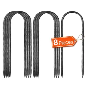 VEVOR Rebar Stakes,  12-Inch, Heavy-Duty 0.32 in Diameter U Shape, Galvanized Steel Ground Anchors with Chisel Point End & Rust-Resistant Coating, for Gardening Support, Fence, Camping Tents (8-Pack)