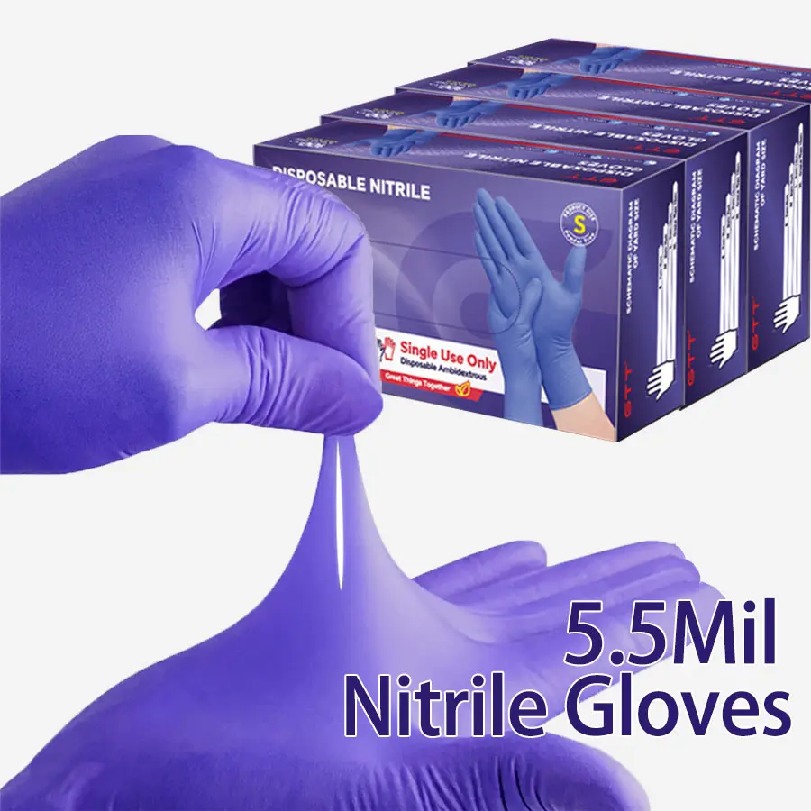 GTT Disposable Nitrile Rubber Medical Gloves, 400Pcs 5Mil Violet/Black - Powder-Free, Latex-Free, Flexible, Durable, Chemical-Resistant - Household Cleaning Gloves for Sensitive Skin, Business, Tattoos, Casual Use