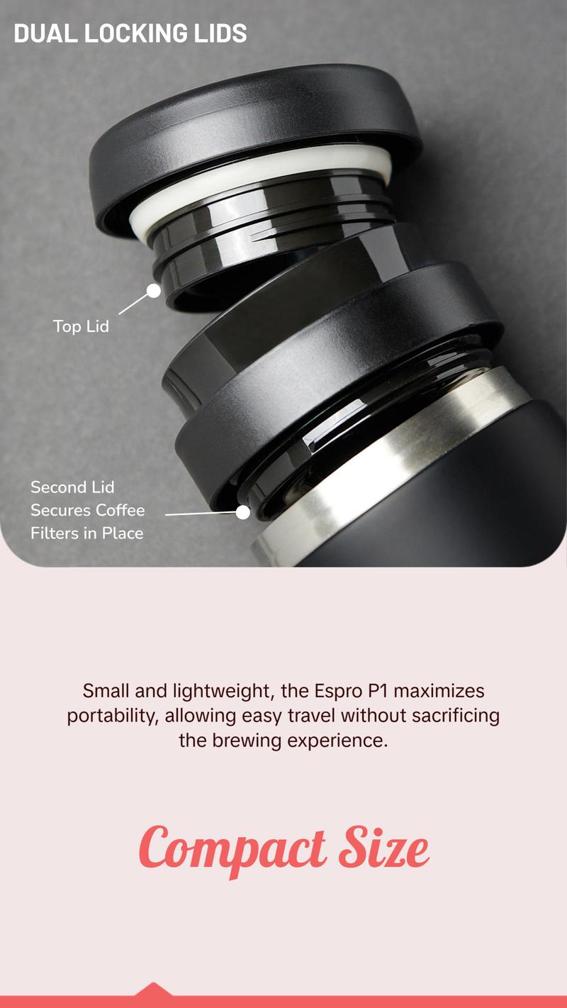 Espro P1 Travel Coffee Press - Compact French Press for Daily Commute & Travel - Portable & Stylish Design