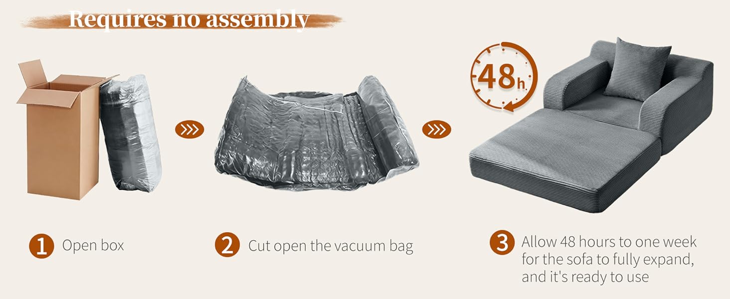 Corduroy Futon Sofa Bed Couch, Single Comfy Boneless Chaise Lounge with Backrest, Armrests and Pillow, Small Sofa Couch for Living Room Bedroom, 40" W