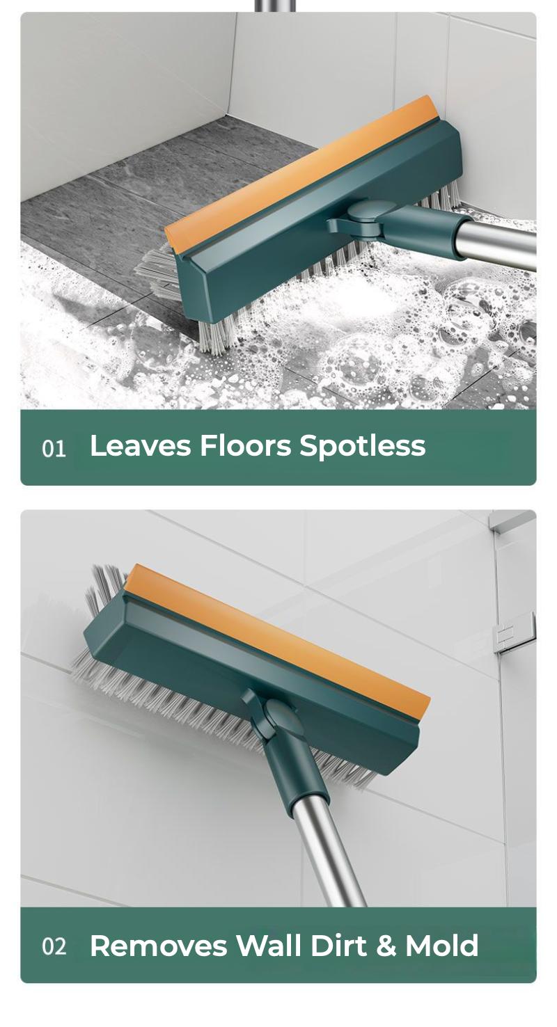 Floor Scrub Brush with Long Handle, 3-in-1 Scrape and Heavy-Duty Stiff Bristle Floor Scrubber Brush with Squeegee for Cleaning Tile Wall Deck Bathroom Patio Garage Kitchen home kit