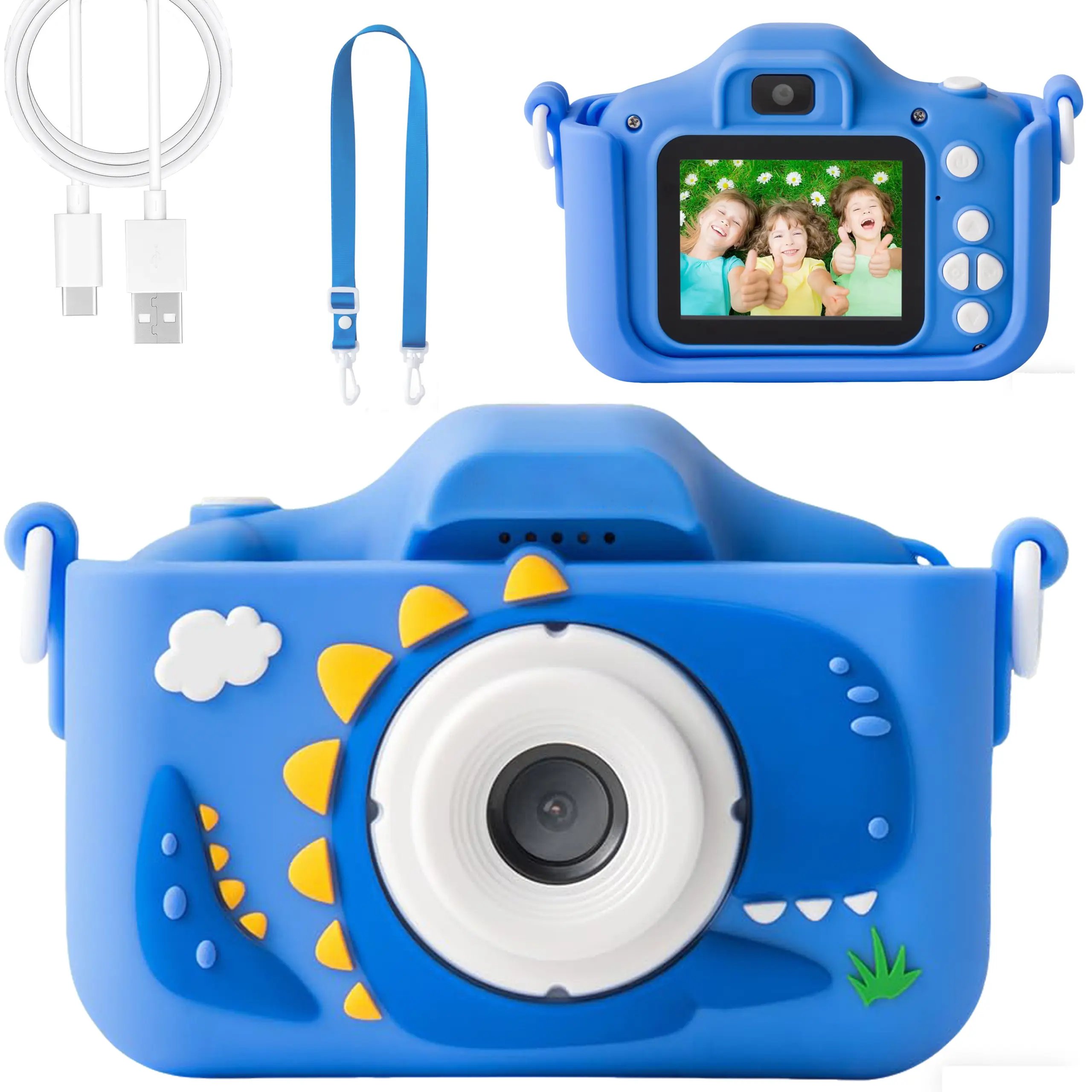Kids' Portable Digital Camera for Children, 48MP 1080p Camcorder with 8x Zoom, Dual Cameras, 64G Memory Card, Batteries, Small Hand-Fit, Ideal for 6+ Ages Photography, Gift for Boys & Girls on Christmas, Birthdays, Includes Cells