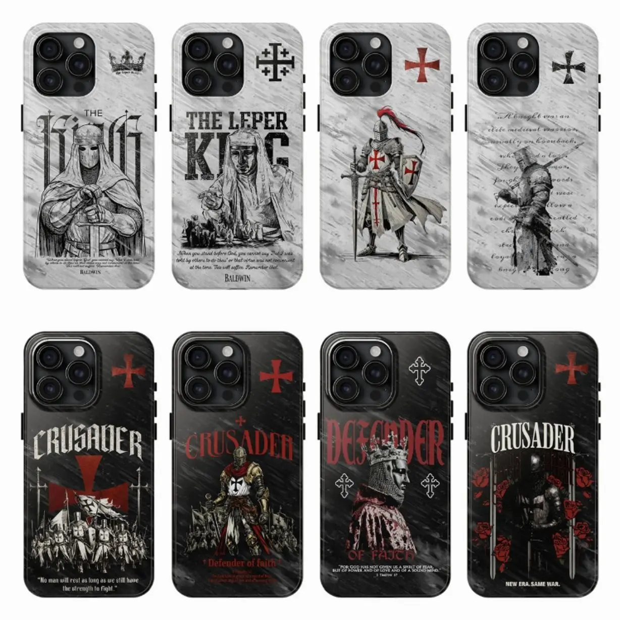 ver2 Baldwin IV "The Leper King" The Crusader King and His Holy Army Phone Case, Crusader King of Jerusalem Cross Medieval Christian Phone Cover, Medieval Cross Armor Glory of God Gothic Faith 17 Air Pro Max