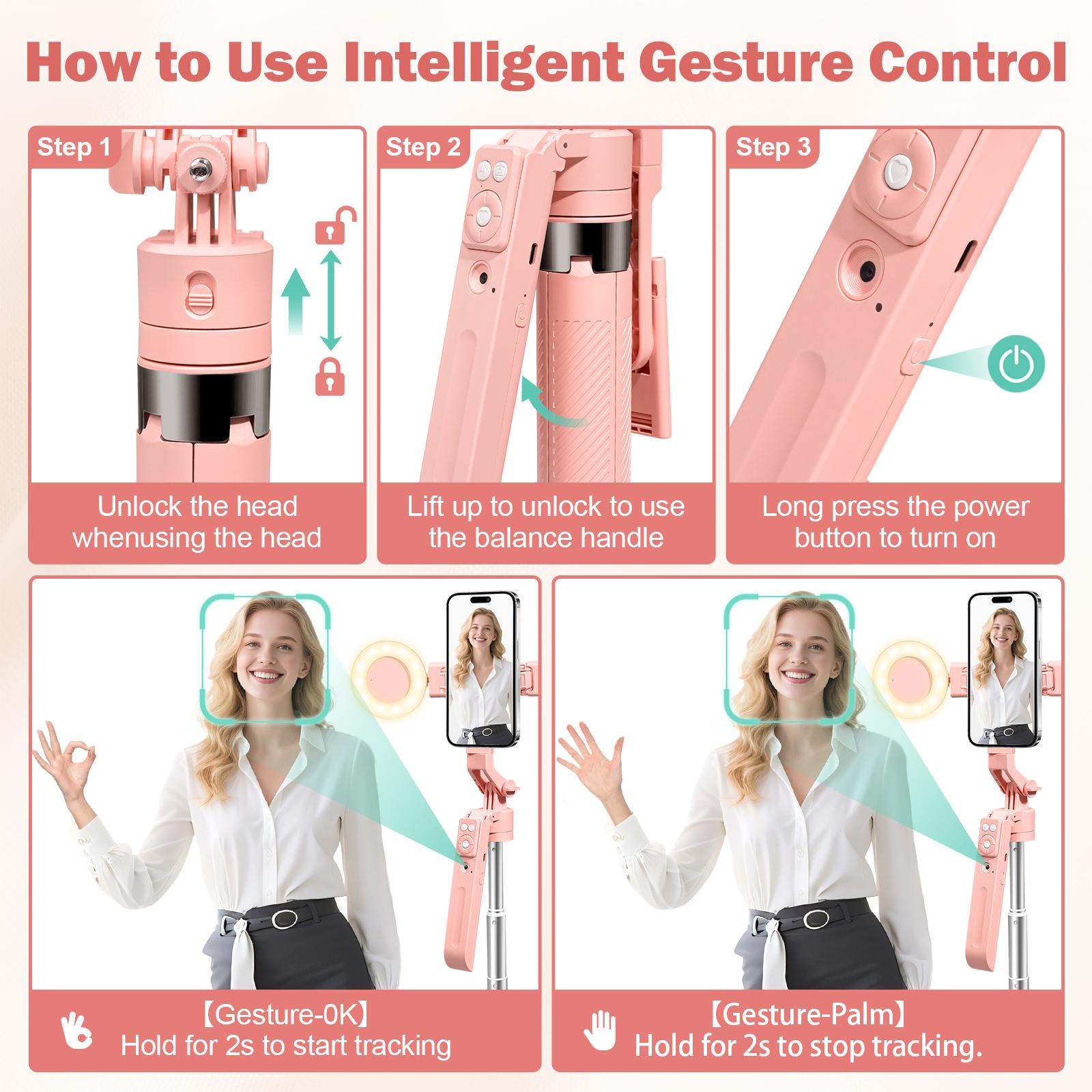 【Hot Selling Gift】360° Rotatable Selfie Stick Tripod, Rechargeable Smart Face Tracking Tripod with 2 Fill Lights, Free your hands，Auto Face Tracking Phone Holder for Vlog、Live Streaming、Rotating Stand、Document your life