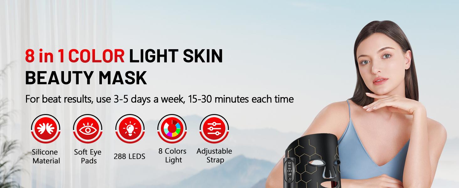 Red Light Therapy Mask for Face 8 Modes LED Face Mask Light Therapy with 288 LEDs 630nm & 850nm Infrared Light Therapy Mask at Home Portable with Timer & 2600mAh Remote Control for Anti-Aging