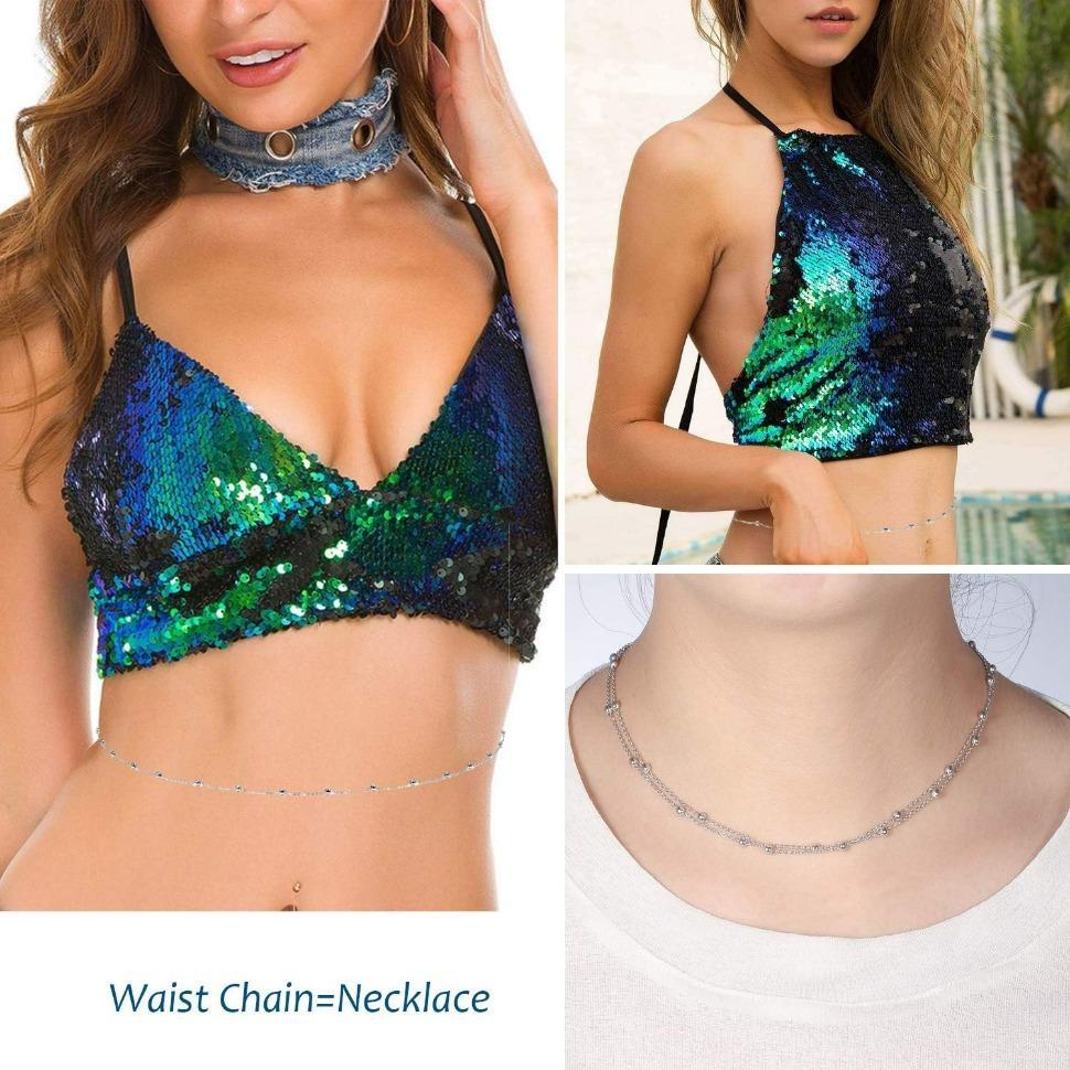 MILACOLATO 925 Sterling Silver Beach Body Waist Chain Minimalist Beach Body Belt Chain Beaded Belly Chain for Women Body Jewelry