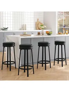 4 PCS Home Kitchen 360 Degrees Swivel Bar Stool Set Of 4 PU Leather Upholstered Counter Height Bar Stool With Metal Footrests Mid Century Modern Barstool For Kitchen Dinig Rooms Apartments