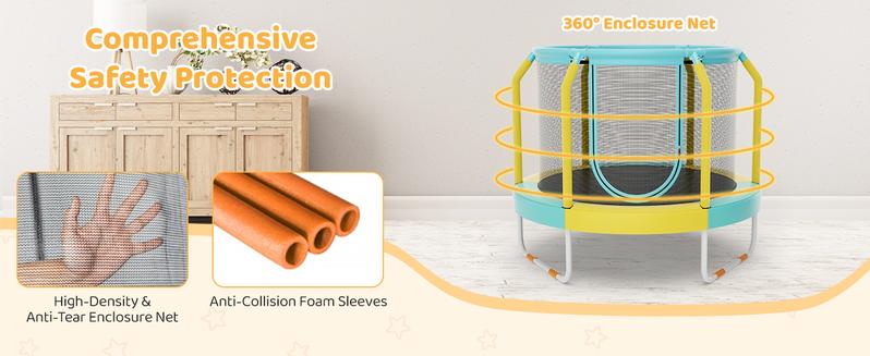 Costzon 48”  Trampoline for Kids, Toddler Trampoline with Enclosure Net, Non-Slip Handrail & Anti-Slip Foot Pads, Indoor/Outdoor, COSTST