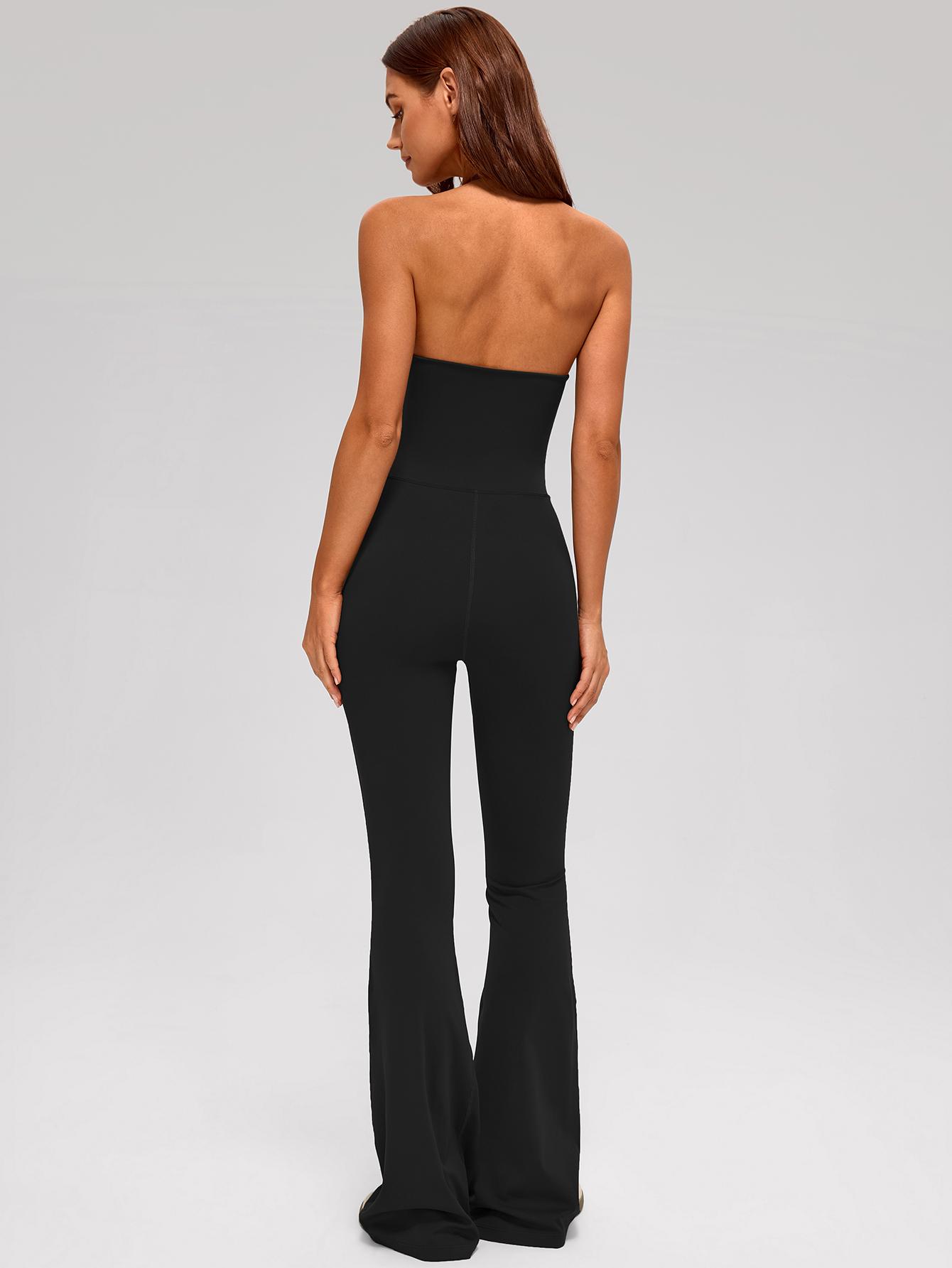 MASKERT Women's Backless Halter Jumpsuit Tummy Control Buttery Soft Activewear Workout Daily Wear Training Outfits