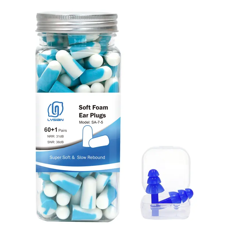 LYSIAN Super Soft Silicone Hearing Protection Ear Plugs, 60+1 Pairs (61 Pairs) Slow Rebound Stretch Foam Ear Plugs, 38dB SNR Noise-Reducing, Skin-Safe Disposable, Sleep Support for Sleeping, Studying, Gentle Insertion, Bonus Gift Included