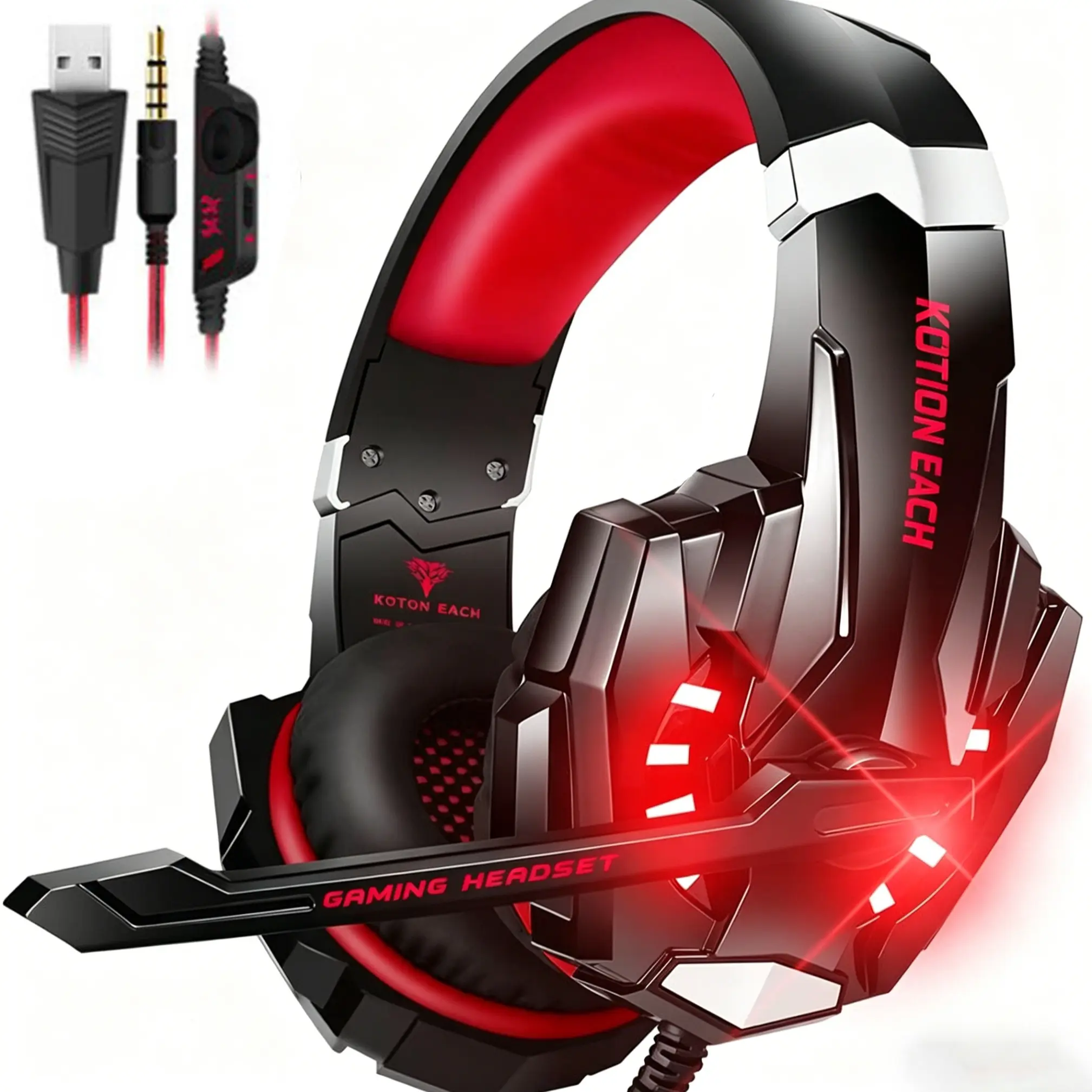 Kotion Each G9000 Professional Gaming Headset, Wired Gaming Headphones, Noise-Canceling, with Mic, LED Light, Bass Boost, Soft Memory Foam, for Ps4, PC, Xbox One