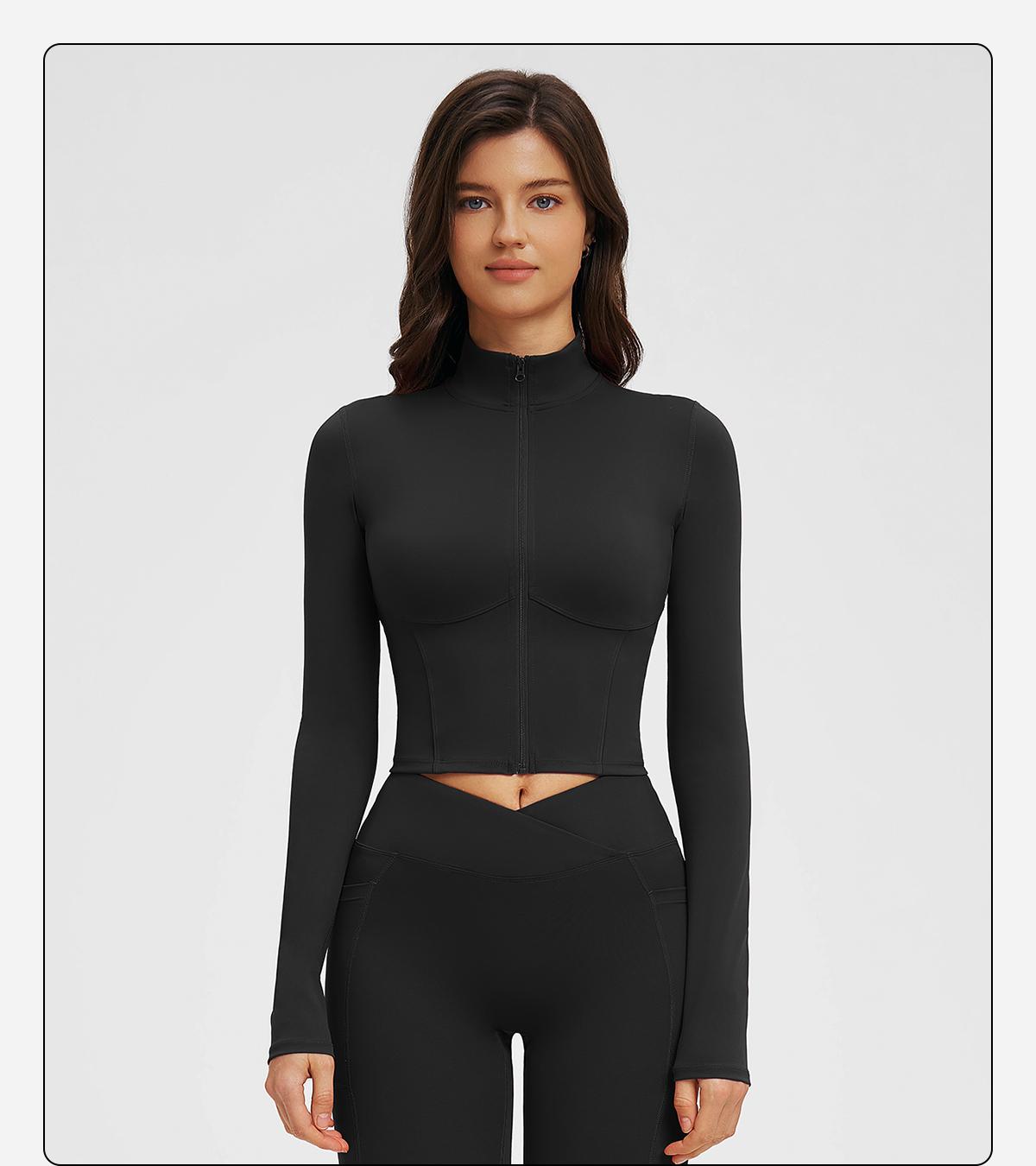 MFVIM Autumn Winter Stand Collar Jacket Zipper Windproof Versatile Warm Top Fitness Running Fleece Lined Sports Coat Women Workout Clothes