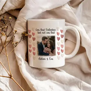 First Valentine Photo Mug, Personalized Couple Mug With Picture and Names, Romantic Valentine Gift for Boyfriend Girlfriend