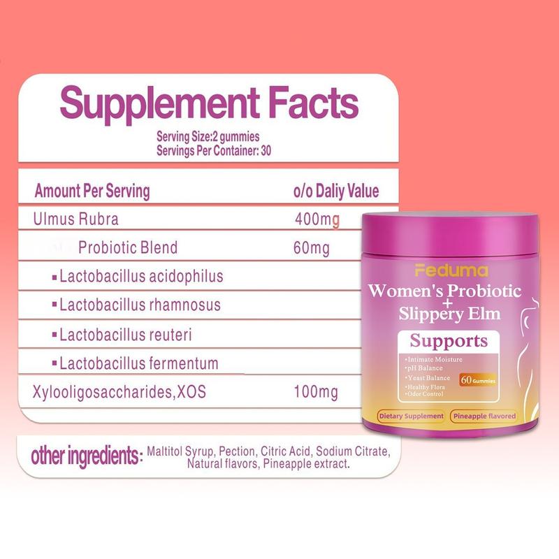【BUY ONE,GET ONE FREE】Feduma Her Juicy Feminine Probiotics Gummies- All in One Solution with Slippery Elm and Prebiotics&Lactobacillus Probiotic Blend for Women’s pH Balance and Dryness - Hawaiian Pineapple Gummies 120 Count