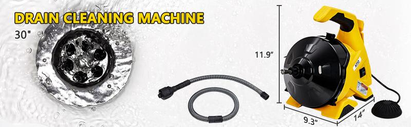 GARVEE Drain Cleaner Machine 30Ft x 3/10In, Auto-feed Electric Drain Auger, Piano Wire Cable, Foot Switch, for Sinks, Toilets, Floor Drains