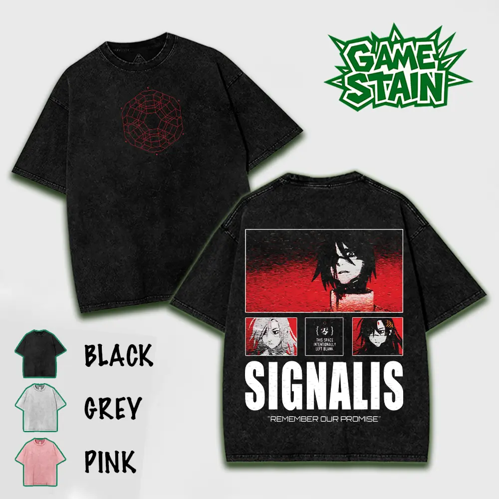 SIGNALIS v2 Game Acid Washed Sweater, Tshirt, 2 sided Printed Unisex Washed Sweater game merch Cotton Streetwear Top Black Clothes Crewneck Apparel
