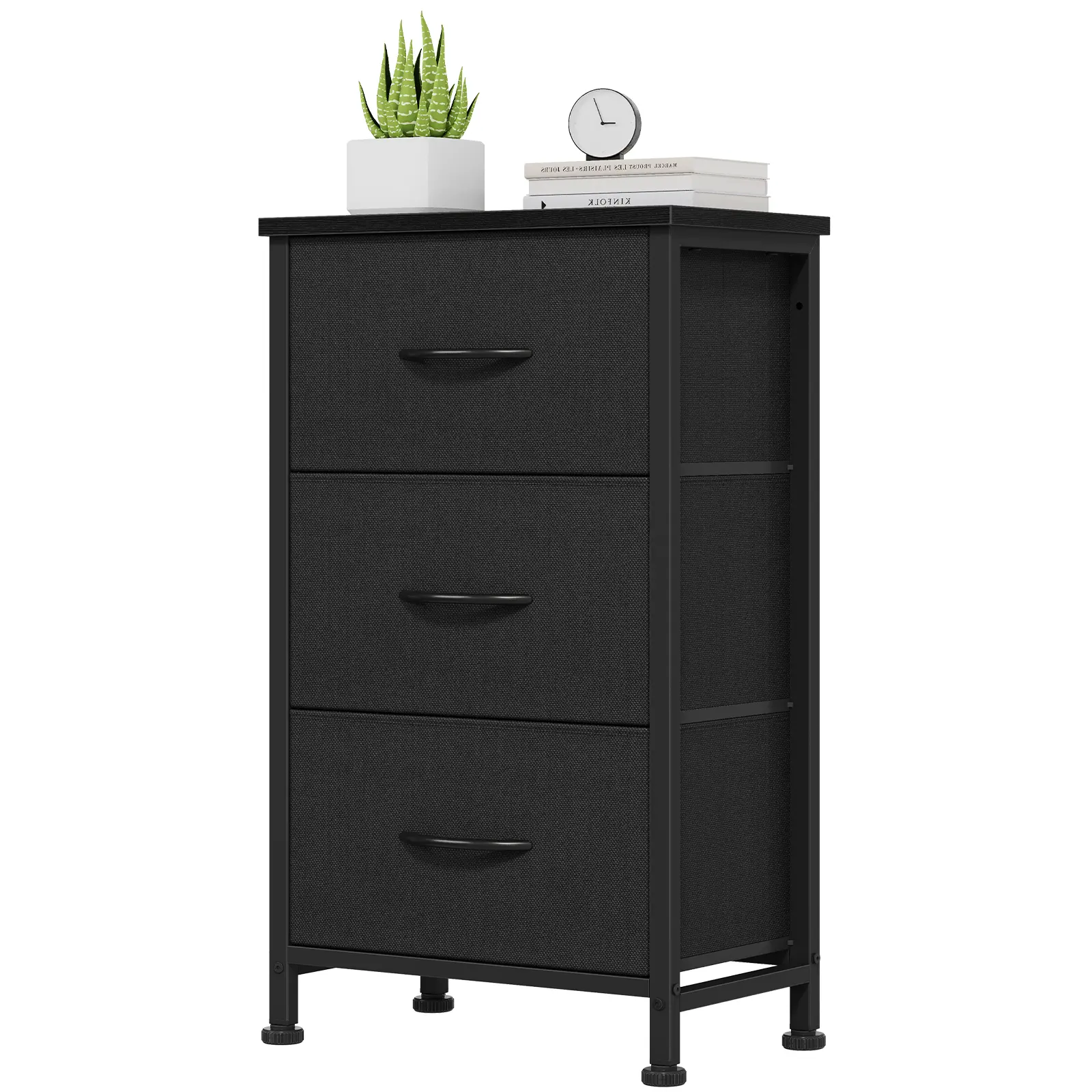 Sweetcrispy LIVE Single Unit Dresser with 3 Drawers, Easy Handles, Wood Top, Sturdy Steel Frame, Fabric Organizer Storage for Bedroom, Hallway, Three Drawers
