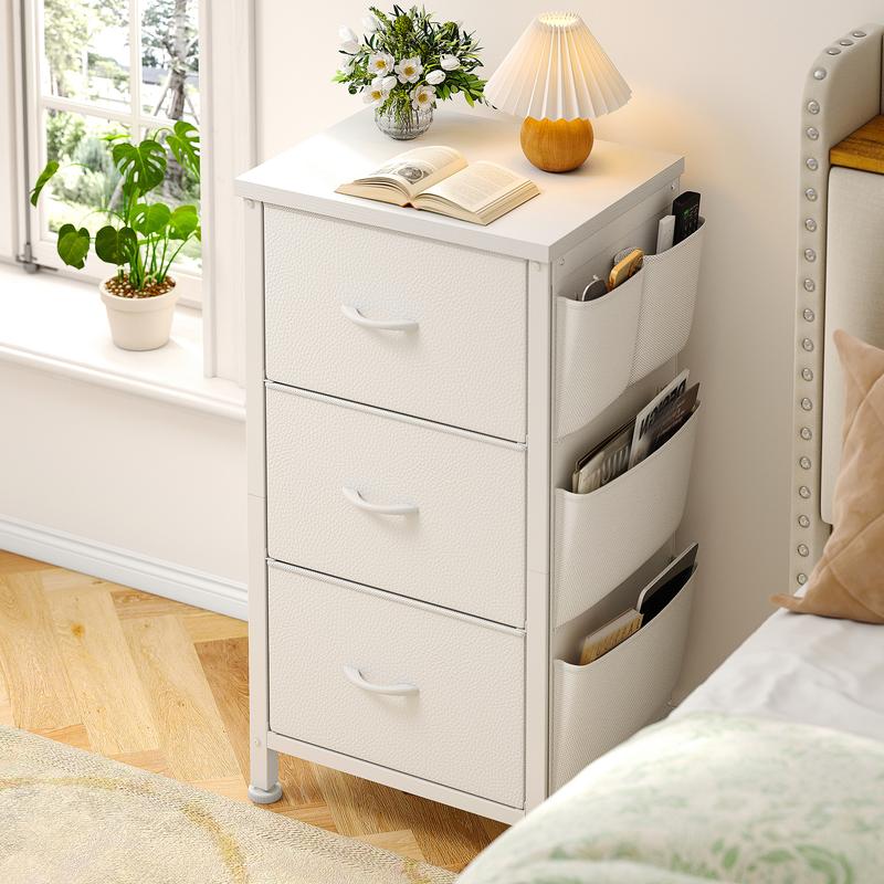 Homkdom Nightstand Sets of 1/2 With 3 Drawers,25.6 Inch Bedside Table with Side pocket & Wooden Top, Small Dresser for bedroom,Living Room,Entryway