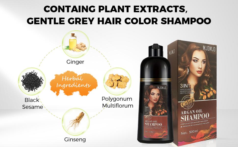 Golden Brown Argan Oil Hair Dye Shampoo 3-in-1, Instant Gray Coverage, Long-Lasting Natural Color for Women & Men, Champú Para Canas 16.9 Fl Oz