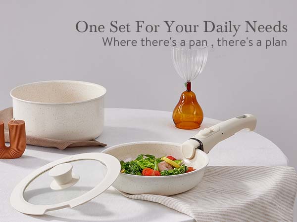 USELUCK 21-Piece Non-Stick Cookware Set with Hanging Rack, Removable Handles for Camping & Baking, Stackable Oven Safe RV Friendly Cookware, Multiple Colors and Combinations Available