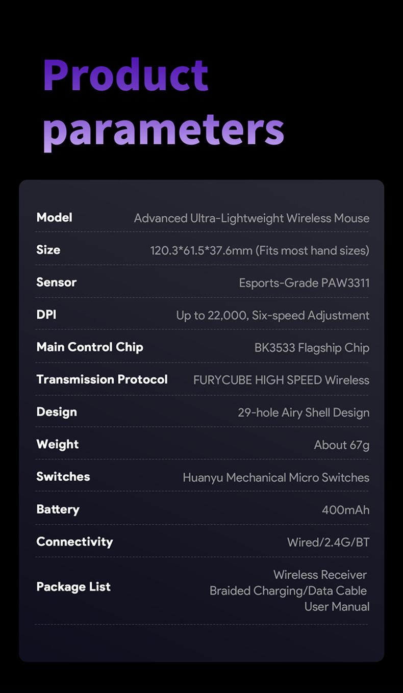 FURYCUBE G11 Tri-Mode Gaming Mouse PAW 3311 2.4G Bluetooth Wired Rechargeable RGB Lighting Optical Sensor for Gaming & Office Accessories Birthday Gifts for BF FURYCUBE G11 Tri-Mode Gaming Mouse PAW 3311 2.4G Bluetooth Wired Rechargeable RGB Lighting Optical Sensor for Gaming & Office Accessories Birthday Gifts for BF