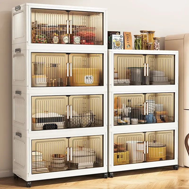 Home Storage Cabinet, No-Assembly Baby Wardrobe, Plastic Organizer Cabinet for Kids' Clothes, Snacks, and Bedroom Storage