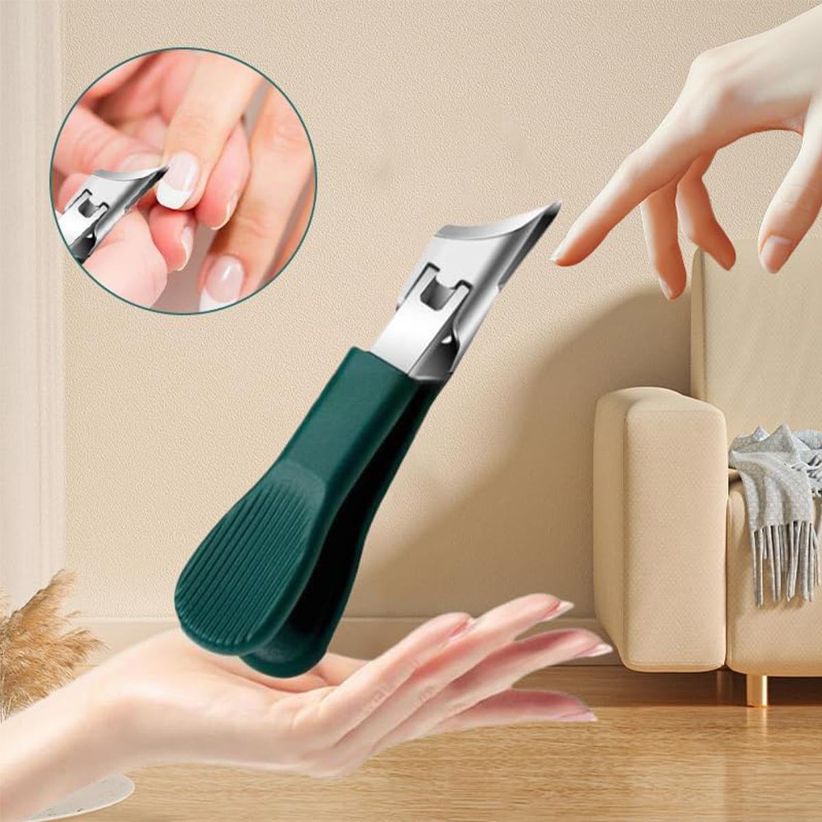 Eagle Beak Beveled Nail Clippers, 3Pcs Wide Jaw Opening Anti-Sp lash Slanted Nail Clipper, Long Handle Wide Jaw Opening Anti-Splash  Slanted Edge Nail Clipper for Thick Nails, Seniors & Ingrown Care(Green)