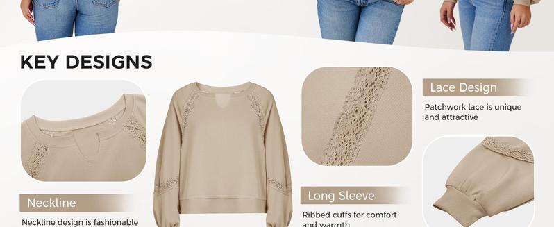 Imily Bela Womens Casual Sweatshirt Oversized Lantern Long Sleeve V Neck Lace Loose Fit Fall Pullover Tops