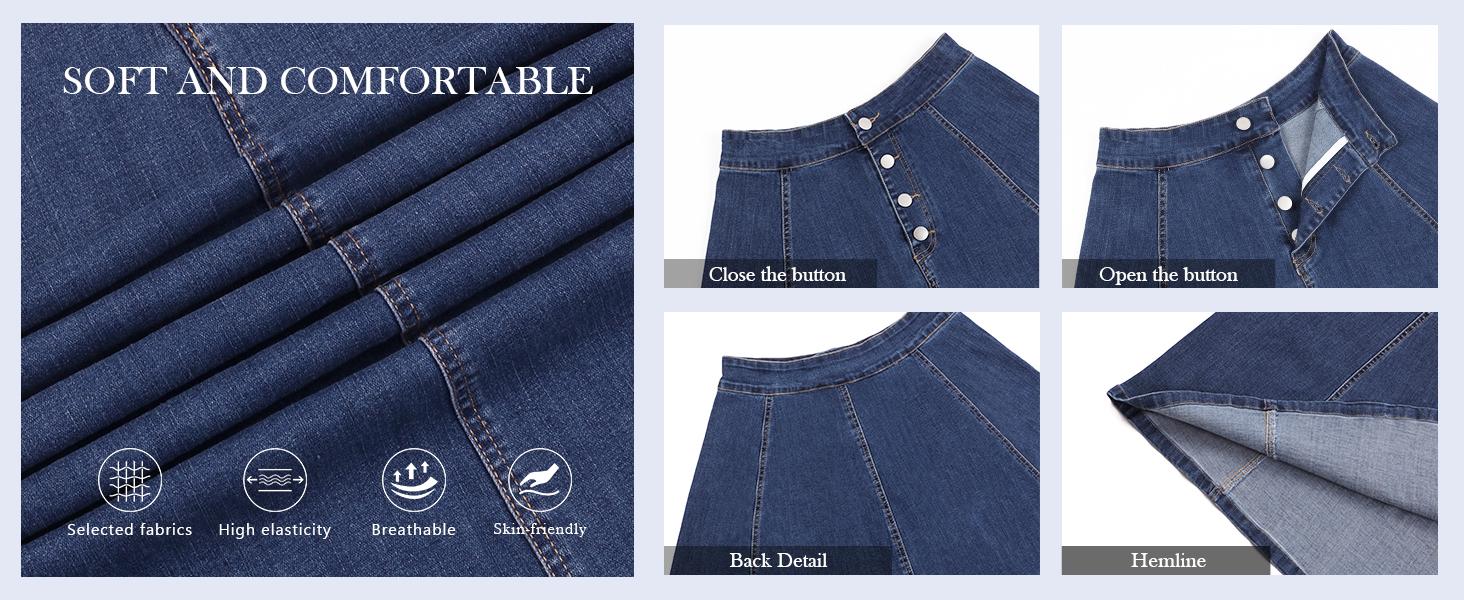 Ebossy Women's Retro High Waisted Button Fly Flared Long Jean Skirts Pleated Flowy Swing A-line Denim Maxi Skirts Ebossy Women's Retro High Waisted Button Fly Flared Long Jean Skirts Pleated Flowy Swing A-line Denim Maxi Skirts