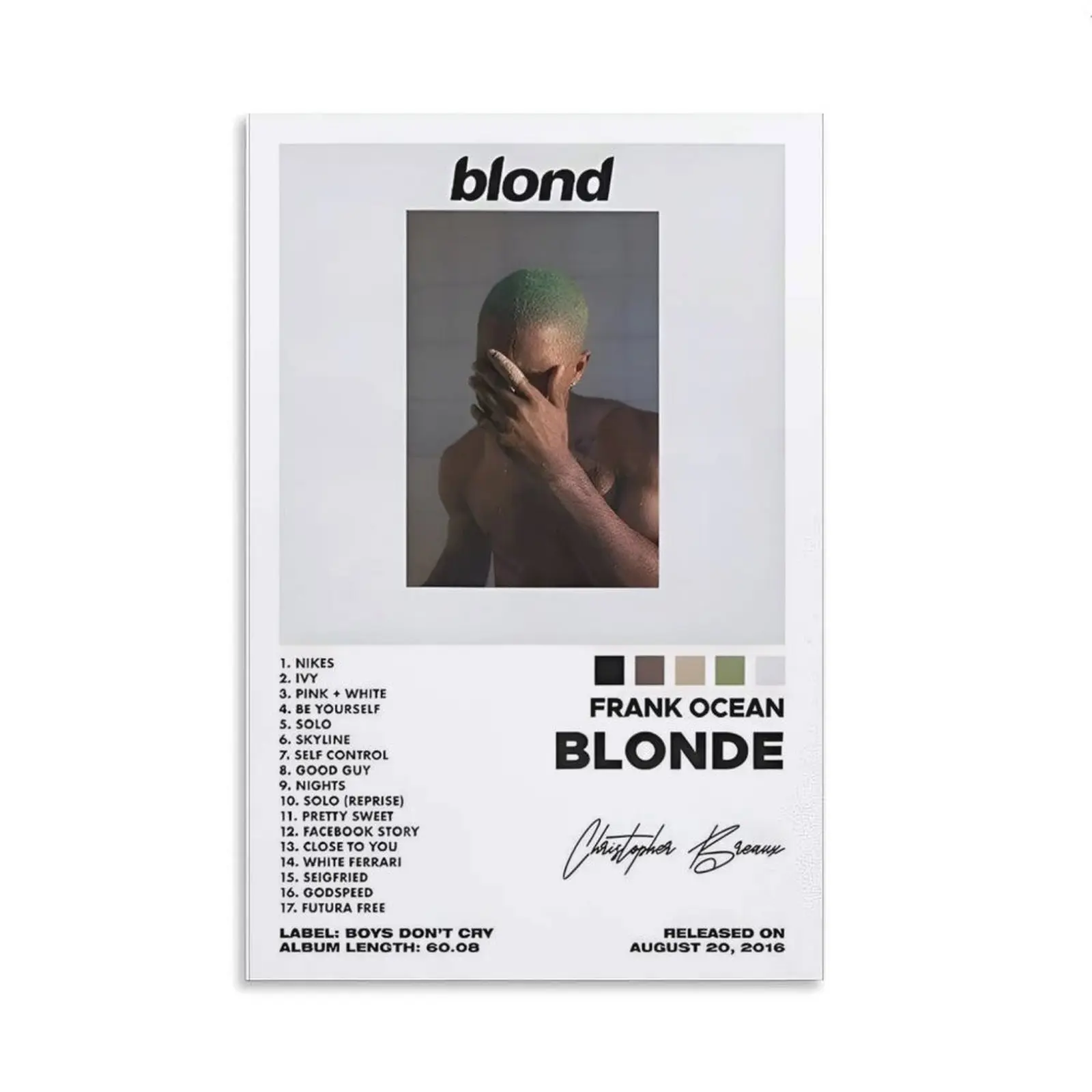 Frank Ocean Blonde Album Canvas Poster - Artistic R&B Classic Cover Art Print, Aesthetic Room Decorations, Bedroom Decor for Music Fans, Home Wall Art for Collection & Gifting
