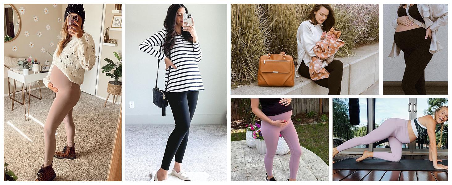 POSHDIVAH Women's Maternity Leggings Over The Belly Pregnancy Yoga Pants Active Wear Workout Leggings skinny pant cute maternity outfits solid pregnancy supply