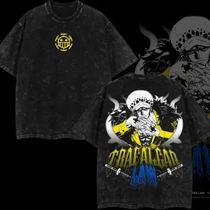 [Eclipse] OP Trafalgar D. Water Law Vintage Unisex Oversize Anime Manga Acid Washed Lightweight Cotton T-shirt, Anime Merch, Gift For Anime Fan, Weeaboo